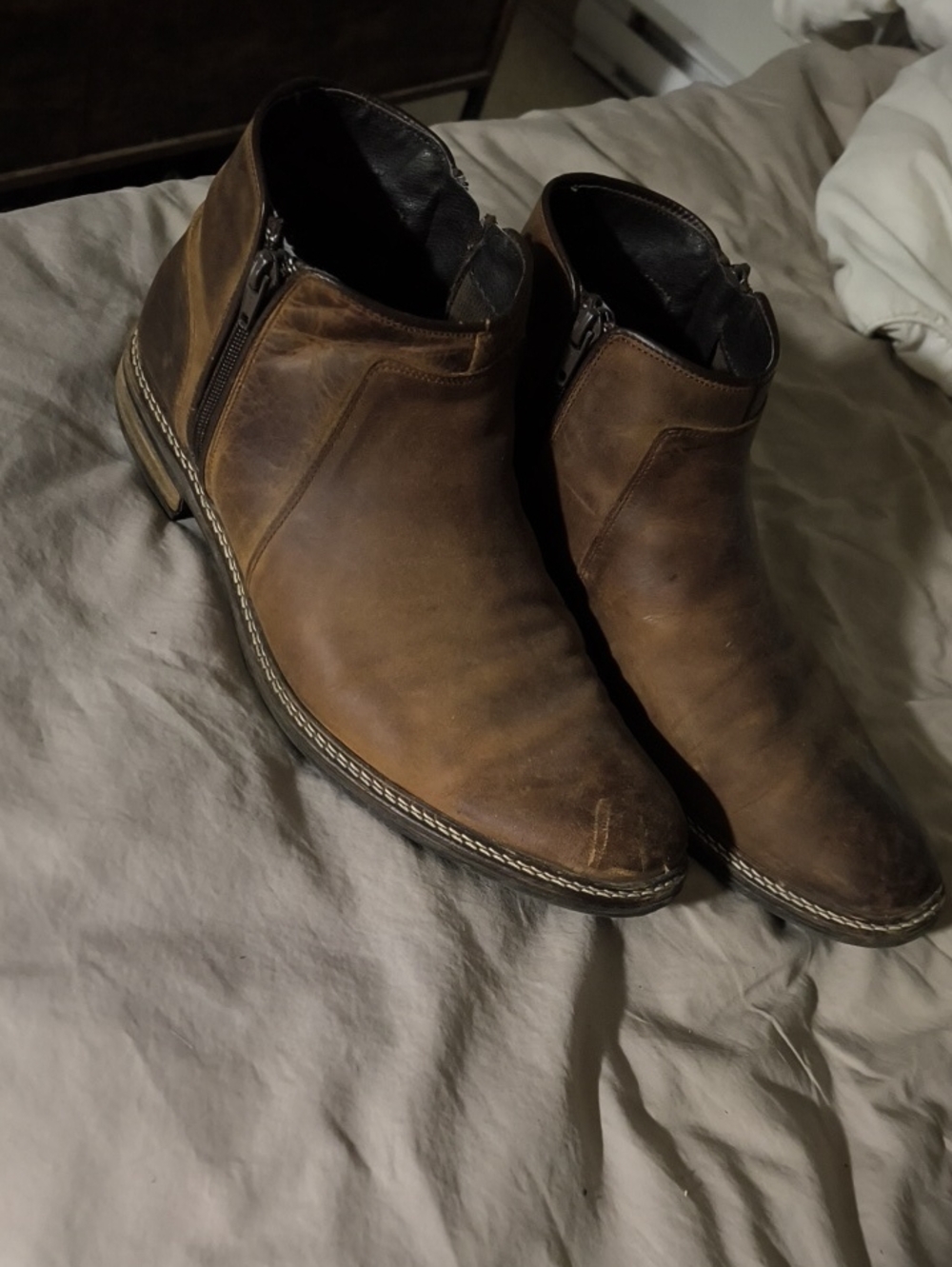 Men's Brown Leather Chukka Zip Boots